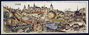 Czech Prints: View of the city of Prague 1493 Hartmann Schedel (1440-1514 German) Woodcut print