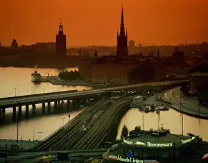 Neon Prints: View of a city during sunset, Stockholm, Sweden