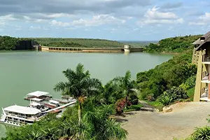 Zulu Kingdom Prints: View of the dam wall and Shayamanzi Houseboats jetty from Tiger Lodge