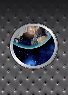 Outer Space Prints: View of Earth from a spacecraft's window, illustration