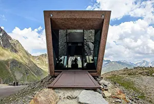 Entrances Prints: View of the entrance of the pass museum Timmelsjoch-Passmuseum on the pass height of 2509 metres high Timmelsjoch Passo