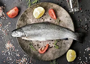 Prepare Prints: Top view fish plate with spices