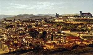 1860 Prints: View of Granada with the Alhambra palace 1860. Lithograph by Leyroy