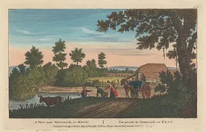 Kent Prints: View Greenwich Kent Unknown Artist 1771 Hand Colored Engraving