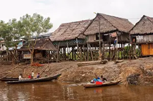 View of houses on stiltz in Belem in Iquitos, a city on the Amazon River in the Peruvian Amazon River basin