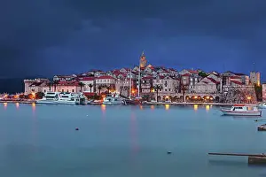 Evening Atmosphere Prints: View of Korcula at dusk, central Dalmatia