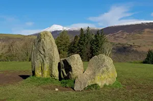 Visitor Prints: View looking from Castlerigg Stone Circle towards snow topped Skiddaw in spring late winter