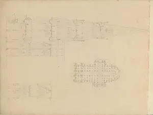 Voorkeursbeeld Prints: Side view, map and portal of a gothic cathedral