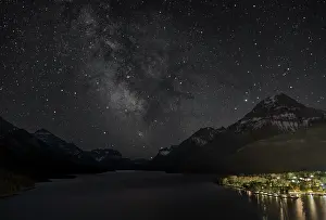 Galactic Prints: View of the Milky Way over Upper Waterton Lake in Waterton Lakes National Park