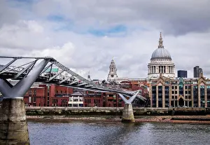 Contrast Prints: View of the Millennium Bridge and St Paul's Cathedral from bankside of River Thames; London