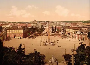 1900s Prints: View overlooking Piazza del Popolo from Pincian Hill