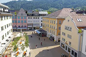 Tourismus Prints: View to Pedestrian Zone at the City Hall Street in Bregenz in Vorarlberg