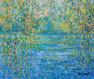Lush Prints: View Towards the Pergola from the West Side of the Pond-Late Afternoon
