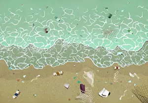 Earth Day Prints: View from above pollution on ocean beach