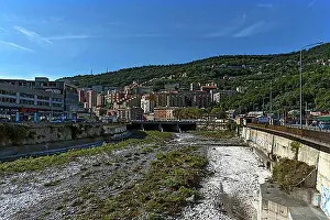 Genoa Prints: View from the Ponte Giulio Monteverde onto the dried-up Bisagno River