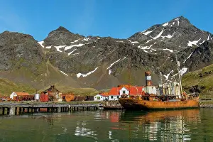 South Georgia Prints: View of the remains of the Norwegian whaling station in Grytviken on South Georgia Island