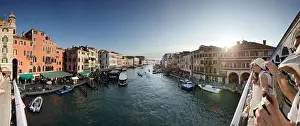 Small Group Of People Prints: View from the Rialto bridge towards the Canale Grande, Venice, Veneto, Italy