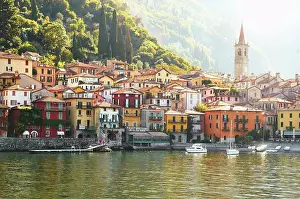 Gothic Prints: View of the Riva Grande in Varenna, Italy with Fishermen on dock