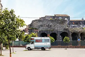 Italienisch Prints: view of Roman Odeon in Catania view of Roman Odeon from Via Teatro Greco in Catania city