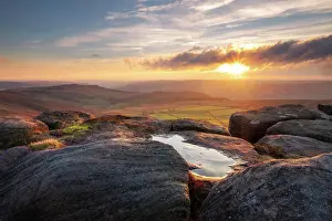 Puddle Prints: View from Stanage Edge at sunset