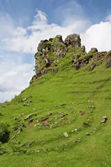 Stones Prints: View of stone circle and rock outcrop tower formation