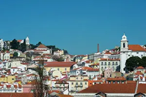 Capital Cities Prints: View from the Tagus River of Lisbon, the capital city of Portugal with the old city Alfama