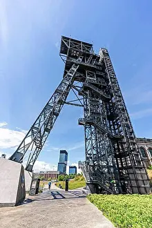 Museums Prints: View of tower shaft Warszawa II and Silesian museum, Katowice, Poland, Europe