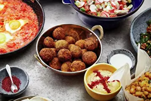 Lunch Prints: Side view of traditional jewish and middle eastern food: falafel