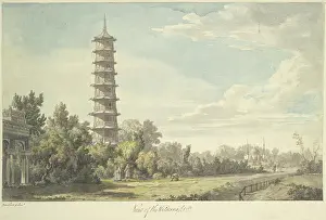 Royal Prints: View of the Wilderness at Kew 1763 William Marlow British The magnificent Chinese Pagoda of Kew Gardens