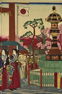 Woodcuts Prints: A view of the Yasakuni Shrine on Kudan Slope. 1880. Woodcuts. Color