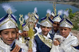 Uniqueness Prints: Village kids dressed in their ceremonial circumcision costumes by the Euphrates