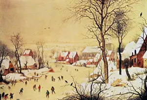 Large Group Of People Prints: Village in Winter with a Bird Trap and Skaters Pieter Bruegel the Younger (ca)