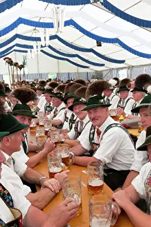 Beer Prints: Villagers at beer festival in the village of Klais in Bavaria, Germany, Europe