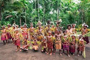Drums Prints: Villagers performing traditional sing sing Melanesian tribal dance in in Madang