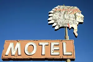 Arizona Prints: Vintage motel sign with Indian head, Mesa, Arizona. (Editorial Use Only)