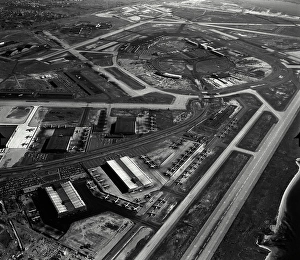 Aerial Prints: Vintage Photograph. Aerial view of hangars at New York International Airport