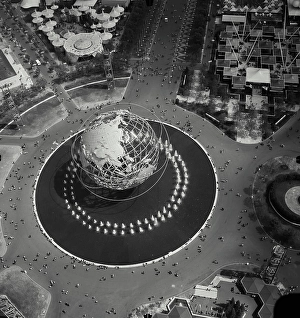 Worlds Prints: Vintage Photograph. Aerial view looking down on the Unisphere and surroundings at the New York World's Fair