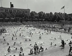 Hiresdigitized Prints: Vintage photograph. Astoria Park Pool. New York City. People playing in public pool