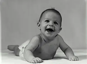 Innocent Prints: Vintage Photograph. Baby laughing in diaper