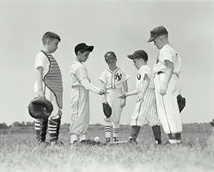 Vintage Photograph. Baseball - players deciding who gets to hit first