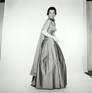 Gown Prints: Vintage Photograph. Brunette woman wearing evening gown