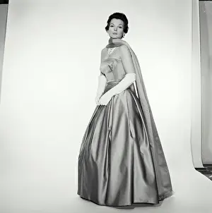 Gown Prints: Vintage Photograph. Brunette woman wearing evening gown