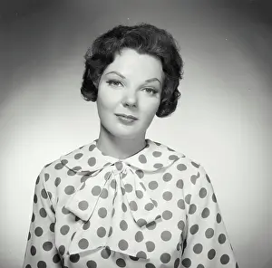 Cynthia Prints: Vintage Photograph. Brunette woman wearing polka dot blouse looking at camera