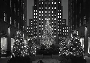 Plaza Prints: Vintage photograph. christmas decorations at rockefeller center
