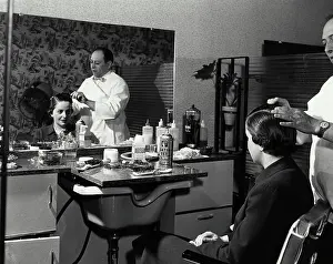Customer Prints: Vintage Photograph. Combing out wave at Beauty Shop