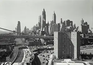 Projects Prints: Vintage Photograph. The construction of trainlines in the housing projects of New York City