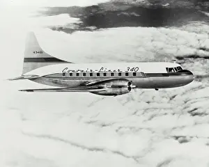 B And W Prints: Vintage photograph. Convair Liner 340 in flight