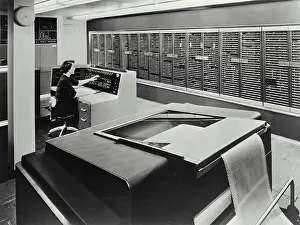 Electronics Prints: Vintage photograph. Faith Lillibridge working on the NORC