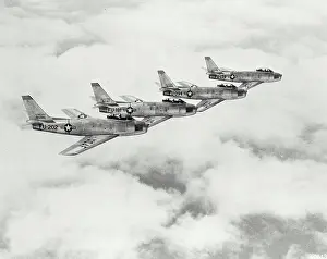 Wing Prints: Vintage photograph. Formation of North American F-86 Sabres of the 36th Fighter-Interceptor Wing in flight