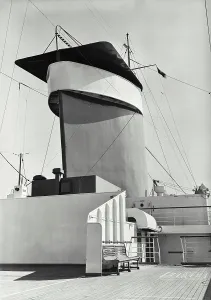 Luxury Prints: Vintage photograph. Forward funnel (dummy) from sun deck on SS America